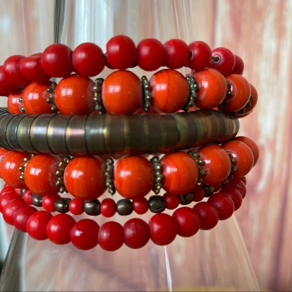 Set of Two Orange and Multi-Color Boho Bracelets (2 pieces) - Picture 4 of 12